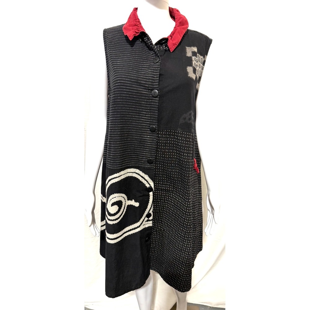 Mao Mam Women's Medium Vintage Retro Boho Sleeveless Button Front A-Line Dress